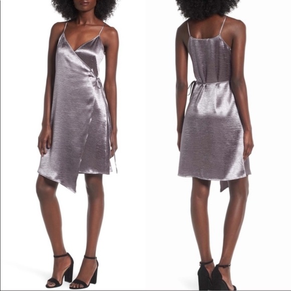 Leith Textured Satin Wrap Dress Silver xsmall - Picture 1 of 7
